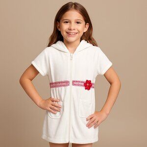 Gymboree Hooded Robe Short Sleeves Full Zipper Pockets White Large 10-12 New